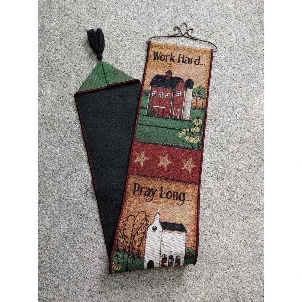 Work Pray Love Rustic Country Tapestry Bell Pull Wall Hanging Americana Cottage